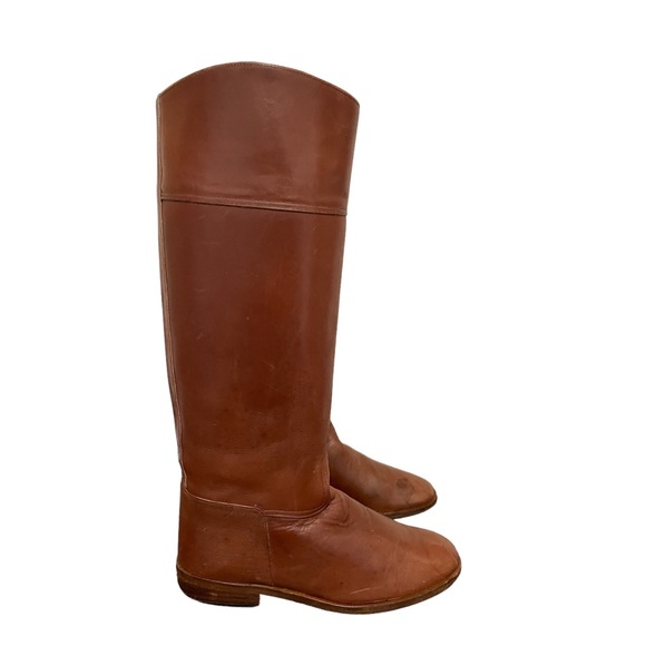 Shoes 197s Vintage Tall Brown Genuine Leather Women Pull On Riding